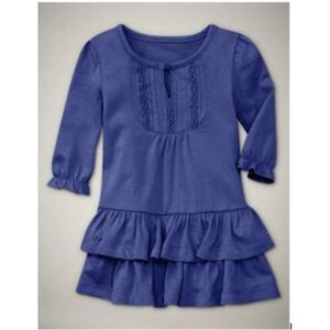 NEW Baby Gap girls denim blue knit double ruffle drop waist crochet bib dress 3